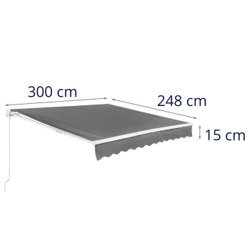 Markiza balkonowa tarasowa zwijana ręcznie 300 x 250 cm - szara