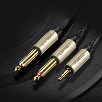 Kabel przewód rozdzielacz audio mini jack 3.5 mm - 2x jack 6.35mm 1m szary