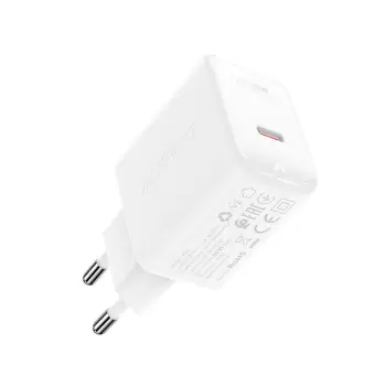 Ładowarka sieciowa GaN USB-C 30W PD QC 3.0 AFC FCP biały