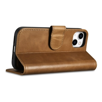 2w1 etui skórzany pokrowiec z klapką iPhone 14 Anti-RFID Oil Wax Wallet Case jasno-brązowy