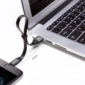 Płaski kabel przewód USB Iphone Lightning z uchwytem 2A 23CM czarny