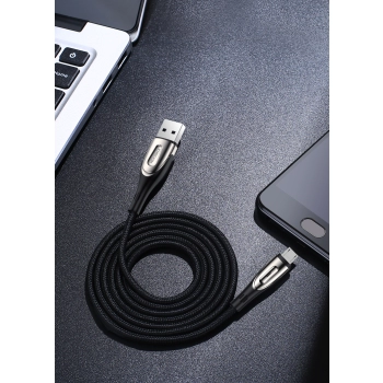 Kabel przewód USB-A - microUSB 3A wskaźnik ładowania 1.2m czarny