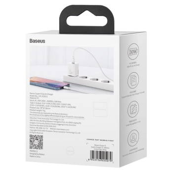 Super szybka ładowarka sieciowa Si 1C USB-C 30W PD QC biały