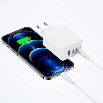 2w1 Ładowarka sieciowa 2x USB-C USB 65W + kabel USB-C biały