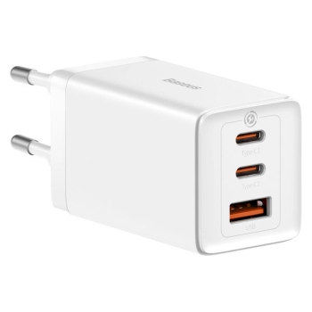 Szybka ładowarka sieciowa GaN 2x USB-C USB 65W + kabel USB-C biała