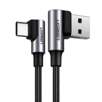 Kątowy kabel przewód w oplocie USB - USB-C Quick Charge 3.0 0.5m szary