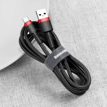 Wytrzymały nylonowy kabel przewód USB - USB-C QC3.0 3A 0.5M czarno-czerwony