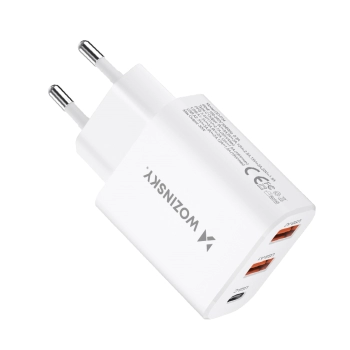 Ładowarka sieciowa 100-240V 30W USB-C 2x USB-A biała