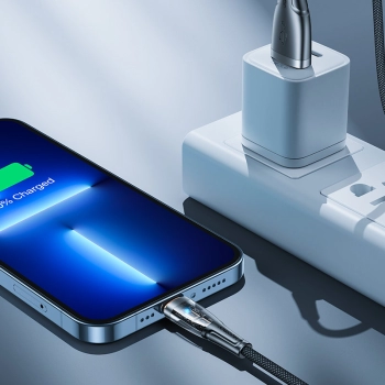 Kabel przewód z inteligentnym wyłącznikiem USB-A - iPhone Lightning 1.2m - czarny