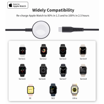 Ładowarka indukcyjna 5W do Apple Watch + kabel USB-C czarna