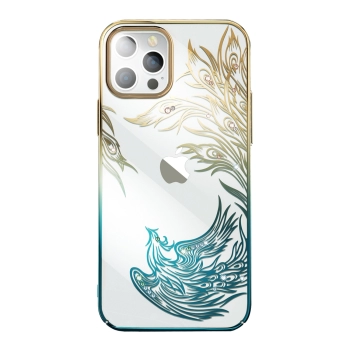 Luksusowe etui iPhone 14 Plus z kryształami Phoenix Series złoto-niebieskie