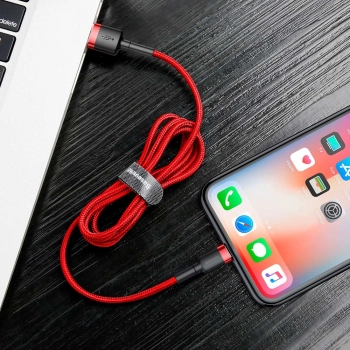 Wytrzymały elastyczny kabel przewód USB Iphone Lightning QC3.0 2.4A 1M czerwony