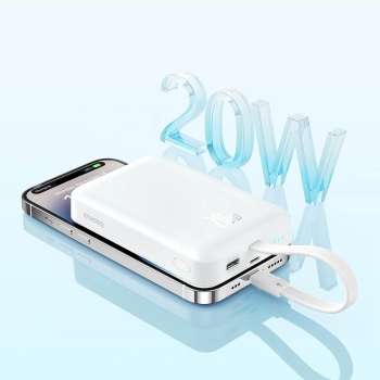 Mini Powerbank MagSafe 10000mAh 20W z kablem Lightning do iPhone 0.3m biały