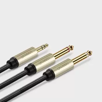 Kabel przewód audio mini jack 3.5 mm - 2 x jack 6.35mm 2m szary