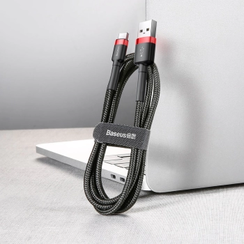 Wytrzymały nylonowy kabel przewód USB - USB-C QC3.0 3A 0.5M czarno-czerwony