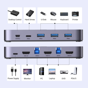 2w1 Przełącznik switch HDMI / USB-A / USB-B / USB-C / microUSB czarny