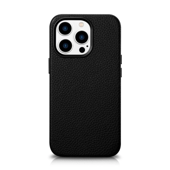 Skórzane etui iPhone 14 Pro Max magnetyczne z MagSafe Litchi Premium Leather Case czarny