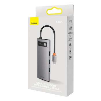 StarJoy HUB 8w1 USB-C 3xUSB HDMI RJ45 czytnik kart SD i TF PD szary