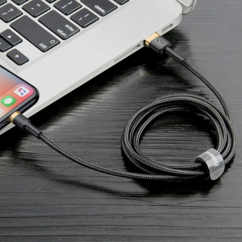 Wytrzymały kabel przewód w oplocie USB do iPhone Lightning QC3 1m - czarno-złoty