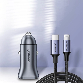 Szybka ładowarka samochodowa USB-A i USB-C 30W PD PPS - szara