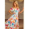 194-1 Długa suknia z hiszpańskim dekoltem - kolorowe malowane kwiaty-3