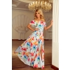 194-1 Długa suknia z hiszpańskim dekoltem - kolorowe malowane kwiaty-1