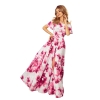 194-2 Długa suknia z hiszpańskim dekoltem - duże różowe kwiaty-5