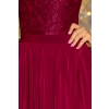 211-2 LEA długa suknia bez rękawków z koronkowym dekoltem - BORDOWA-6