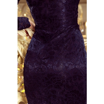 170-7 Koronkowa sukienka z długim rękawkiem i DEKOLTEM - GRANATOWA-6