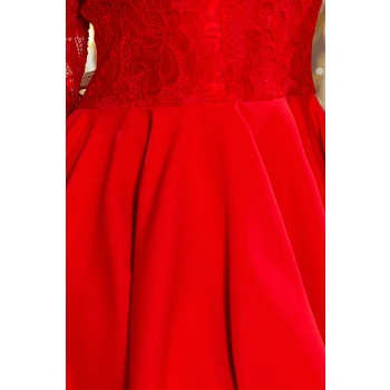 210-6 NICOLLE - sukienka z dłuższym tyłem z koronkowym dekoltem - CZERWONA-6