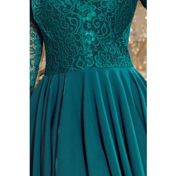 210-8 NICOLLE - sukienka z dłuższym tyłem z koronkowym dekoltem - BUTELKOWA ZIELEŃ-6