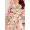 292-1 MARINA zwiewna szyfonowa sukienka z dekoltem - RÓŻOWA W KWIATY-5