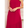308-2 KARINE - trapezowa sukienka z asymetryczną plisą - CZERWONA-5