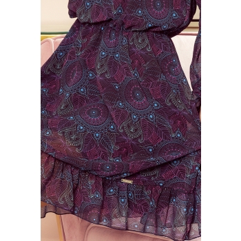 295-4 BAKARI zwiewna szyfonowa sukienka z dekoltem - różowo-niebieskie MANDALE-8