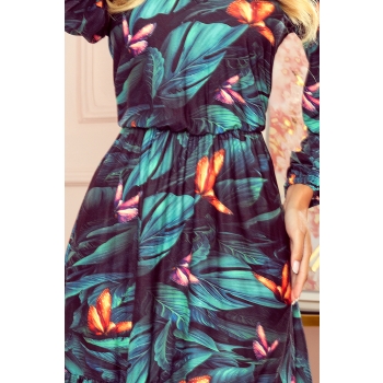 320-1 CORA sukienka z dekoltem i falbanką - kolorowe MOTYLE-5