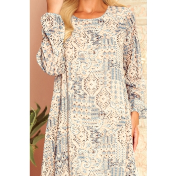 319-2 HANNAH szyfonowa sukienka z dekoltem na plecach - beżowo-niebieski wzór BOHO-7