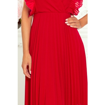 315-3 EMILY Plisowana sukienka z falbankami i dekoltem - CZERWONA-5