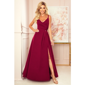 299-5 CHIARA elegancka maxi długa suknia na ramiączkach - BORDOWA-1