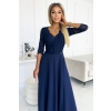309-6 AMBER elegancka koronkowa długa suknia z dekoltem - GRANATOWA-3