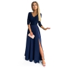 309-6 AMBER elegancka koronkowa długa suknia z dekoltem - GRANATOWA-7