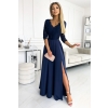 309-6 AMBER elegancka koronkowa długa suknia z dekoltem - GRANATOWA-1