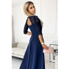 309-6 AMBER elegancka koronkowa długa suknia z dekoltem - GRANATOWA-4