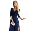 309-6 AMBER elegancka koronkowa długa suknia z dekoltem - GRANATOWA-8