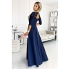 309-6 AMBER elegancka koronkowa długa suknia z dekoltem - GRANATOWA-2