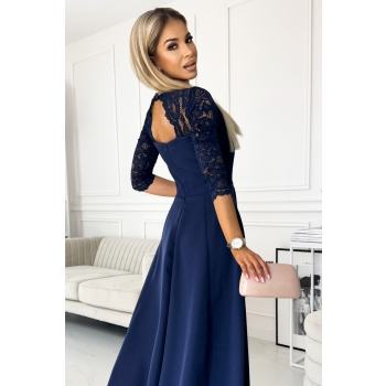 309-6 AMBER elegancka koronkowa długa suknia z dekoltem - GRANATOWA-4