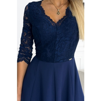309-6 AMBER elegancka koronkowa długa suknia z dekoltem - GRANATOWA-6
