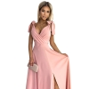 405-3 ELENA Długa suknia z dekoltem i wiązaniami na ramionach - BRUDNY RÓŻ-7