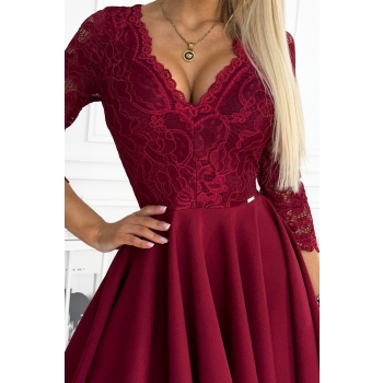 210-15 NICOLLE sukienka z dłuższym tyłem i dekoltem - kolor BORDOWY-6