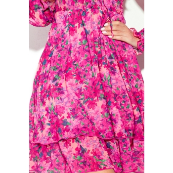 410-3 MONICA szyfonowa sukienka z wiązanym dekoltem - RÓŻOWE KWIATY-5