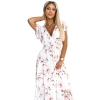 434-4 LISA Plisowana sukienka midi z dekoltem i falbankami - kwiat brzoskwini na białym tle-8